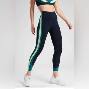 Women’s ATHLETA Navy and Teal Striped Leggings
